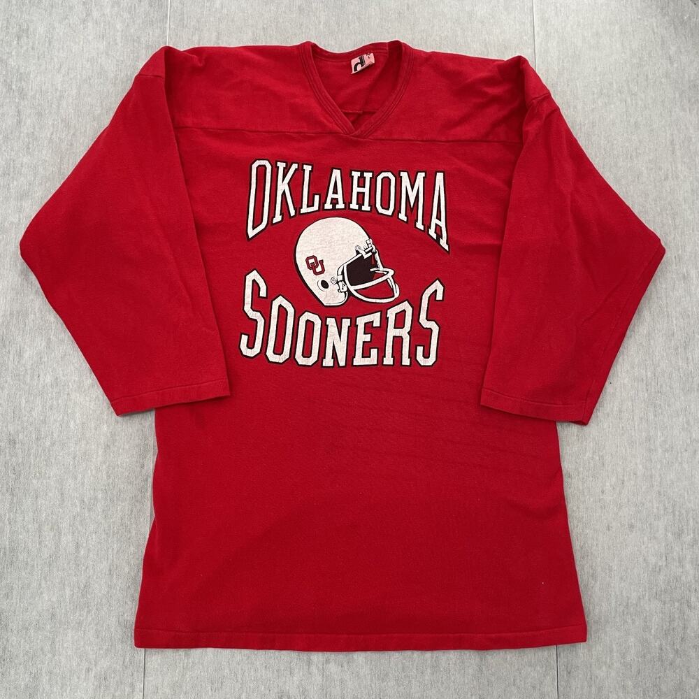 VINTAGE Oklahoma Sooners Shirt Adult Large Red Long Sleeve V Neck Football Mens